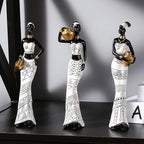 3 Pack African Art Sculptures- Vintage African Statues For Home Decor- Women's Tribal African American Figurines- Bookshelf, Office Decor- Deal For Birthday, Christmas, Thanksgiving, Mom Gifts-White