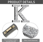 Qunclay 8'' Silver Crystal Diamond Bling Letters Crushed Diamond Decoration Wooden Glitter Letter with Screw and Hooks Rhinestone Gift for Wedding Y2k Mcbling Bedroom Wall Decor (Letter K)