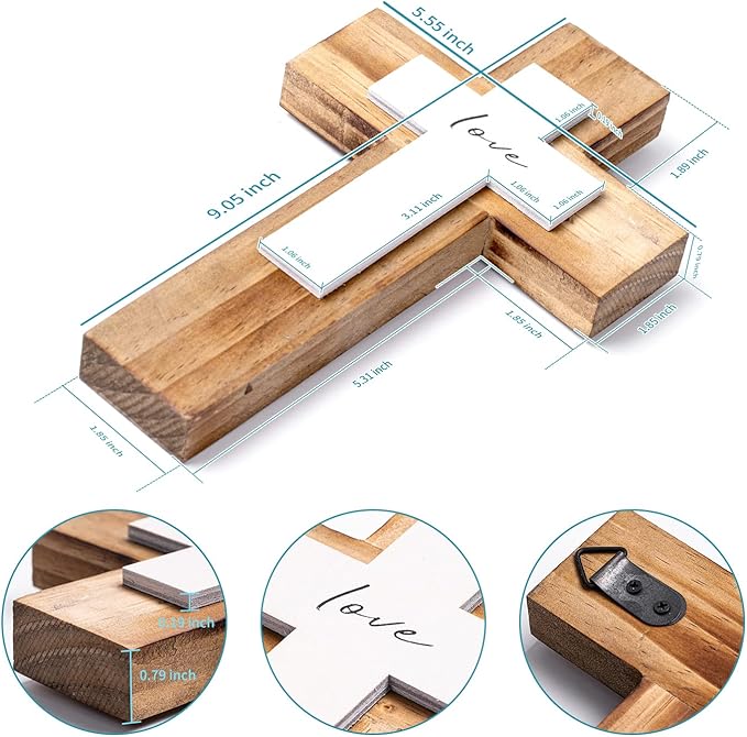 Wall And Table Wooden Cross Christians Cross Spiritual Religious Gifts With Hook On Hanging Wall Or Table With Love For Church Home Room Decoration For Christmas (5 colors available)