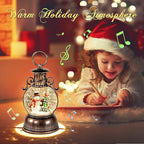 Christmas Snow Globes Lantern Musical,6H Timer Cylinder Glitter Snow Globe,Bronze Snow Globes Christmas with Music Box Including 8 Songs,Lantern with Xmas Tree Snowman Decor