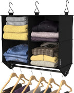 ClosetMaid 4-Shelf Fabric Hanging Closet Organizer with Garment Rod for Shirts, Sweaters, Pants, Hats, Shoes, Purses with Charcoal Black Finish