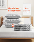 VEVOR Vacuum Storage Bags, 10 Jumbo Space Saver Vacuum Seal, Compression Airtight Space Bags, Zipper Sealer Bags for Clothes, Bedding, Blanket, Pillows, Comforters, Travel (Hand Pump Included)
