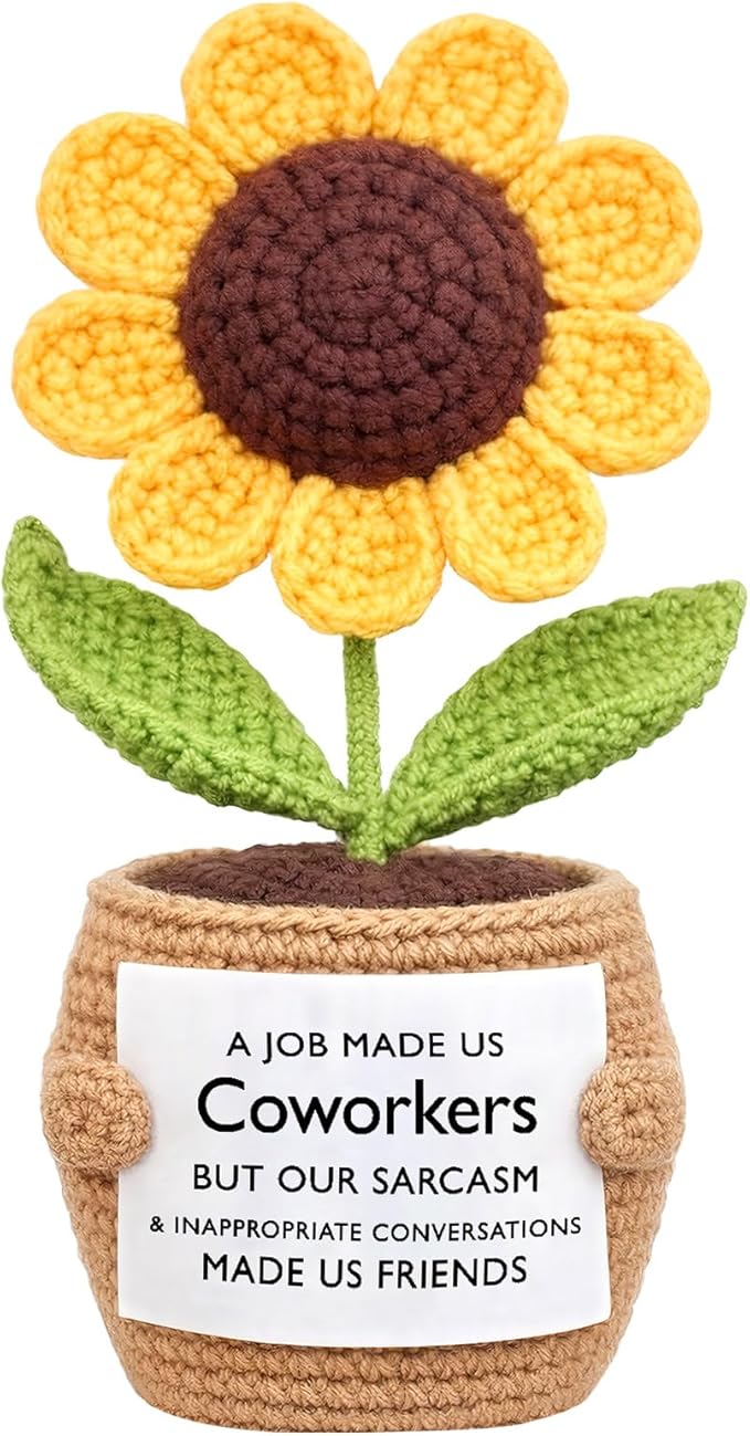 Wavwavw Coworker Leaving Gifts for Women Men, Positive Flower Doll Crochet with Card Funny Farewell Going Away Goodbye Gifts for Coworkers Employee Teacher Friends Retirement(Modern Style)