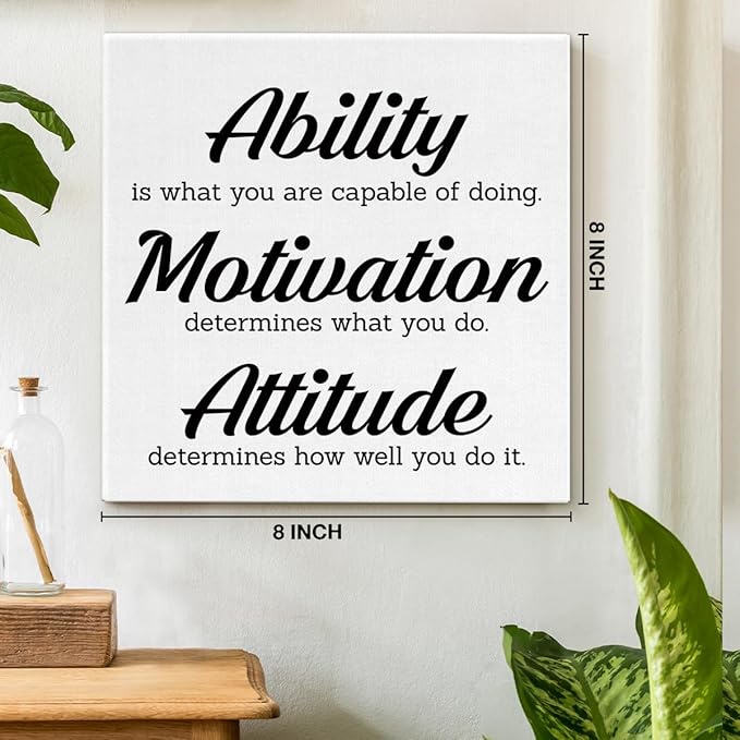 Inspirational Office Wall Decor, Motivational Plaques with Positive Sayings Canvas Painting Wall Art for Home Office Bathroom Decoration, Ability Sign Framed Posters Art Work Gift, 8 x 8 Inches