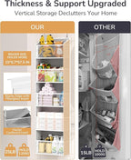 ULG 1-Pack Over Door Organizer with 5 Large Pockets 10 Mesh Side Pockets, 44 lbs Weight Capacity Hanging Storage Organizer with Clear Window for Bedroom Bathroom Kitchen, RV, Camper, Clear Grey