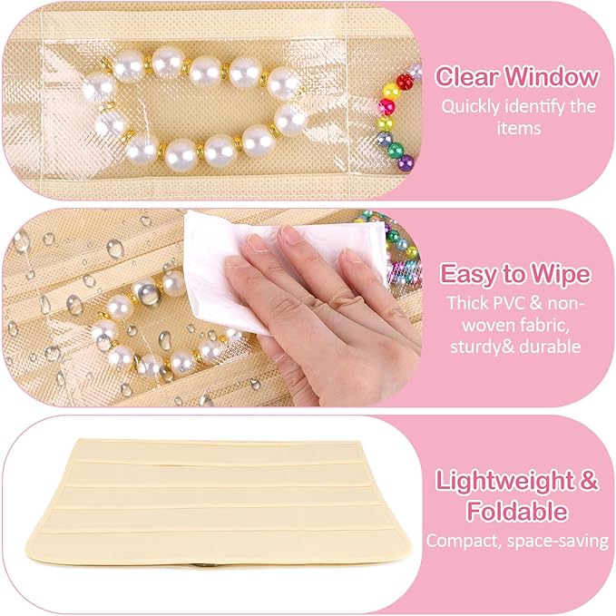 3 Pack Hanging Jewelry Organizer, 80 Clear Pockets earring organizer and storage, Accessories holder organizer for Closet, Jewelries, Necklace, Travel