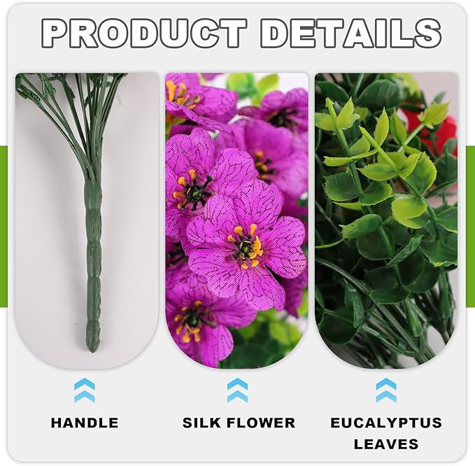 2PCS Artificial Hanging Flowers, 132 Violet and Eucalyptus Vines Fake Hanging Plants for Wall Home Room Garden Artificial Flowers for Decoration