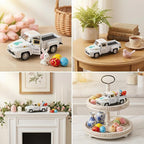Easter Decorations - Mini Farmhouse Vintage Metal Truck with Easter Eggs & Bunny, White Spring Farm-Style Pickup Decor for Table Tiered Tray Home Kitchen Office Keepsake Gifts