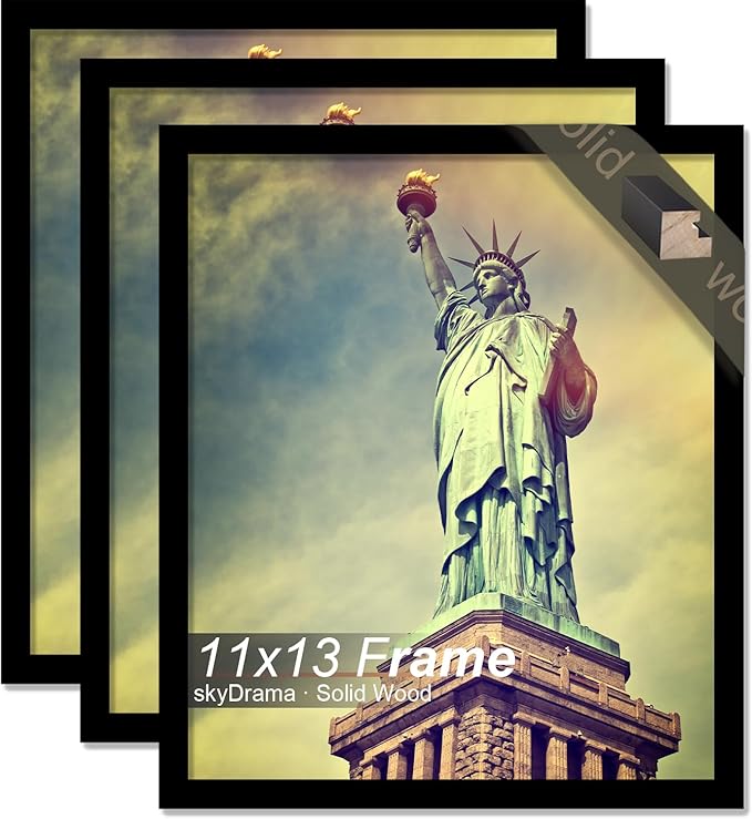 100% Solid Wood 11x13 Picture Frame Set of 3, Black Frame for 11 x 13 Inch Picture Poster Photo, Light Weight 11 by 13 HQ Matte Black Frame for Wall - 3 Pack/Black/11 x13