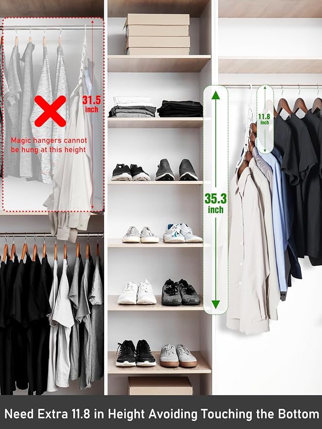 HOUSE DAY White Magic Space Saving Hangers, Premium Smart Hanger Hooks, Sturdy Cascading Hangers with 5 Holes for Heavy Clothes, Closet Organizers and Storage, College Dorm Room Essentials 10 Pack
