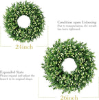 24" Faux Large Preserved Eucalyptus Wreath with Baby's Breath - Waterproof Spring & Summer Greenery Floral Wreath for Front Door, Porch, Wall, Window - Indoor & Outdoor All Seasons Home Décor
