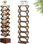 The 9-Tier No-Assembly Bamboo Rack, 3-9 Tiers Bamboo Shoe Rack, Foldable Bamboo Vertical Shoe Organizer, Multifunctional & Space-Saving, For Entryway, Closet, Corner, Bedroom, Hallway (Walnut, 8Tiers)