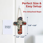 YOYAI Wooden Wall Cross Decor Patriotic Door Hanger Memorial Day Decorations 4th of July Wooden Welcome Wreath for Front Door, Independence Day Decorations - Wooden Cross Outdoor Door Hanger for Porch, Wall, Window