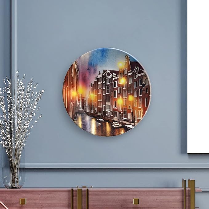 Decorative Plates for Home Decor, Grand Canal of Venice, Italy Colorful Painting Decor Tray for Table Display, Ceramic Dinner Plate w/Stand, Living Room Dining Room Decor, Housewarming Gifts, 7 Inch
