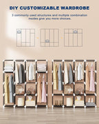 Mavivegue Clothes Organizer with 4 Hanging Rods, Portable Closet Wardrobe, Non-Woven Fabric Cover, Large Capacity Storage for Bedroom and Living Room,Black, 67" W x 17" D x 67" H