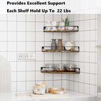 Corner Shelf Wall Mounted, Set of 3 Corner Floating Shelves with Cord Hole and Guardrail for Cable Box, Baby Monitor Pet Cameras, Speaker, Nursery Kitchen Living Room Bathroom, Dark Brown