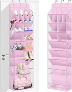 MISSLO Clear Over the Door Shoe Organizer Large Deep Pockets Hanging Shoe Rack for Closet Fit 20 Pairs Shoe Holder for Sneakers Boots Storage, Pink