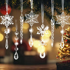 20pcs Christmas Ornaments Christmas Tree Decorations Hanging Acrylic Snowflake Icicle Crystal Ornaments with Drop Pendarts for Christmas Decorations Indoor Xmas Tree Winter New Year Party Supplies