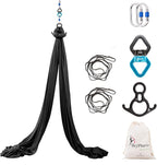 Aerial Silks Yoga Swing Set - 9/11 Yards Aerial Yoga Hammock Kit Anti-Gravity Flying for Fitness, Low/Non Stretch Nylon Tricot Fabric Hardware Included for Dance
