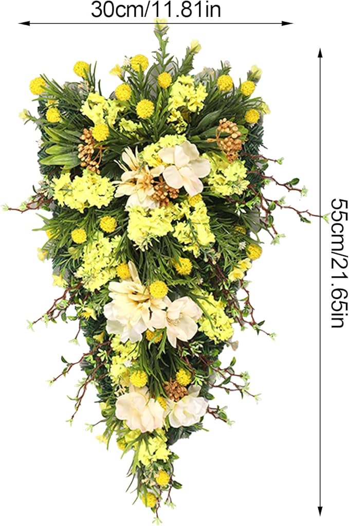 21.65In Spring Teardrop Swag, Artificial Floral Swag with Green Leaves, Easter Teardrop Wreath Front Door Swag, Decorative Teardrop Garland for Front Door Porch Wall (C)