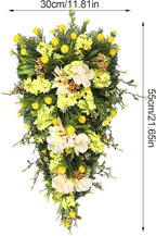 21.65In Spring Teardrop Swag, Artificial Floral Swag with Green Leaves, Easter Teardrop Wreath Front Door Swag, Decorative Teardrop Garland for Front Door Porch Wall (C)