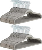 Amazon Basics Slim Velvet Non-Slip Space Saving Suit Clothes Hangers for Closet Organization, Gray/Silver, 100-Pack