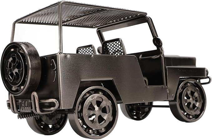Alomejor Handcrafted Iron Car Figurine, Antique Vintage Metal Vehicle Model Home Decor with Exquisite Metal Craftsmanship, for Living Room TV Cabinet Wine Cooler Display (Silver)