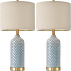 24.25" Modern Ceramic Blue Table Lamps Set of 2 for Living Room Bedroom Bedside Table Lamp for Night Stands Boho Nightstand Lamp Coastal Side End Table Lamps Reading Light Home Office Dorm Deco Gifts