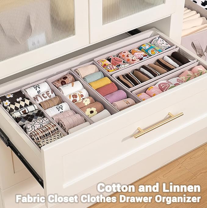 MURRI&MURRDI 6-Pack Foldable Fabric Sock Drawer Organizer, Small Dresser Drawer Organizer for Clothes, Storage Divider Bins for Clothing Underwear Bra Fits Nursery Closet, Gray