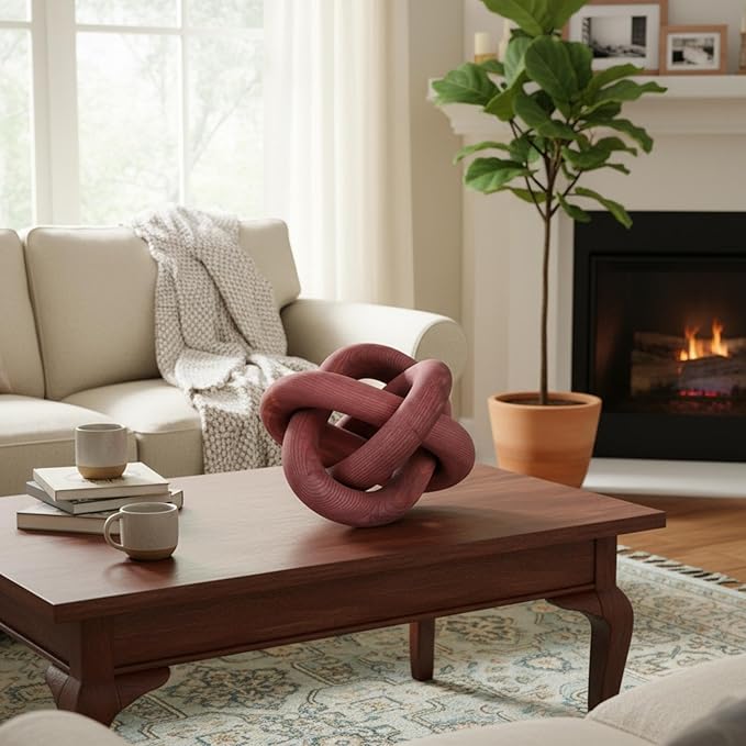 Yalikop 3 Link Wood Knot Decor Rustic Home Décor Accents Hand Carved Coffee Table Decoration, Boho Chain Link Decoration, Modern Shelf, Rustic Objects for Home Living Room Bedroom(Reddish-Brown)