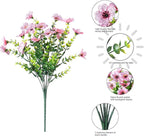Artificial Flowers for Outdoors Daisy 12 Bundles for Home Decoration, Faux Flower Fake Plants Outside Decoration with Eucalyptus UV Resistant for Planter Porch Patio Yard Garden Pink
