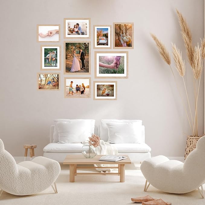 KTKDE 4x6 Picture frame Set of 12,Nature Woodgrain Photo Frame 3.5x5 mat or 4x6 Without Mat, 4 by 6 Tempered Glass small picture frames for Wall or Tabletop Home Decor best gift