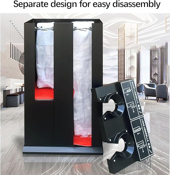 Commercial Metal Umbrella Holder,Umbrella Stand, Double Umbrella Automatic Packing Machine Automatic Wet Umbrella Bag Wrapper, with 200 Bags(Brown)