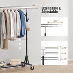 Garment Rack Load 530lbs,Heavy Duty Rolling Clothes Rack With Sturdy Wheel And Shelves, Adjustable Portable Hanging Rack For Clothes, Chrome Stainless Steel, Black