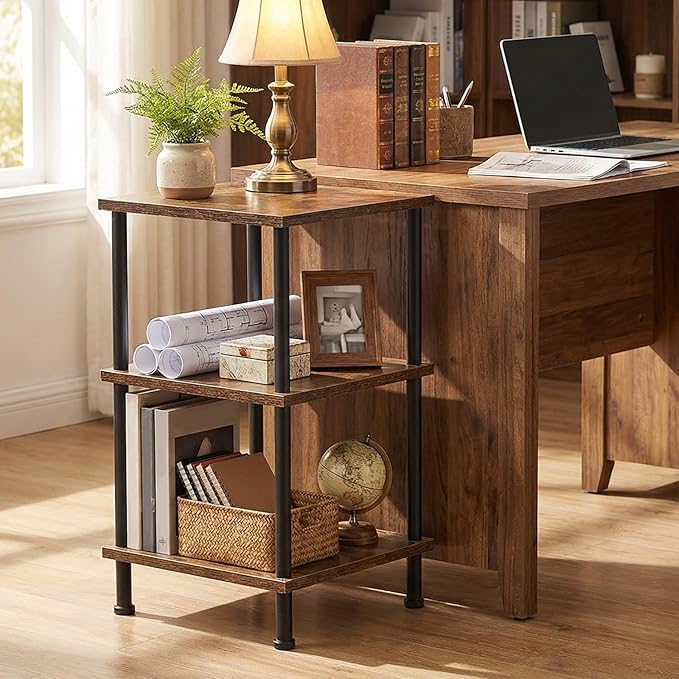 HOOBRO 3-Tier Corner Shelf Stand, Corner Square Rack Display Shelf, Tall Storage Plant Stand, Bookcase for Small Spaces, Living Room, Home Office, Kitchen, Rustic Brown and Black BF153CJ01