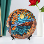 Stained Glass Design Fall Maple Tree Night Decorative Plates Home Decor Ceramic Plates, Fall Season Dinner Plates Display for Living Room, Kitchen, Gifts for Thanksgiving, 10 Inch