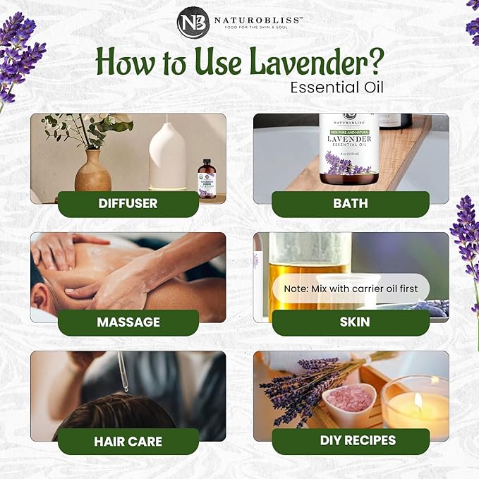 NaturoBliss Organic Lavender Essential Oil, 100% Pure Therapeutic Grade, Premium Quality, 1 fl. Oz / 30 ml - Perfect for Aromatherapy and Relaxation (30ml)