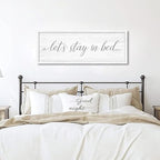 Lets Stay in Bed Wall Decor Above Bed 41.3''×15'' Large Farmhouse Wall Decor for Bedroom Guest Room Decor Framed Wood Wall Art Rustic Master Bedroom Wall Decoration (white frame)