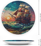 Decorative Plates, Ocean Sailing Ship at Sunset Painting Display Plate for Home Office Kitchen Table Decor Porcelain Plates 10 Inch, Birthday Gifts