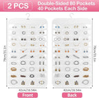 2 Pack Hanging Jewelry Organizer, 80 Clear Pockets earring organizer and storage, Accessories holder organizer for Closet, Jewelries, Necklace, Travel