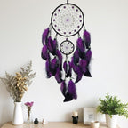 Purple and Black Dream Catcher Wall Decor Feather Dream Catchers with Luminous Bead Handmade Dreamcatcher Wall Hanging Ornament for Bedroom Living Room Home Decor