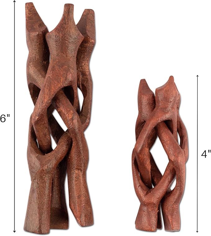 Wish Well 2 Piece Wooden Tripod Stand - 4" & 6" Hand-Carved Room Decor Holder ~ Ideal for Abalone Shell, Decorative Bowl, Crystal Ball, Sphere, Geode ~ Wood Display Stand & Perfect Crystal Holder