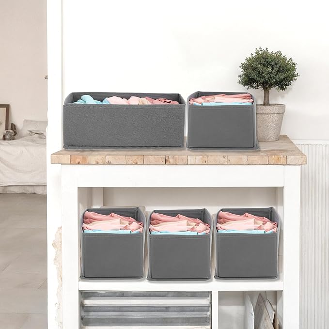 8 Pack Foldable Drawer Organizers, Grey Clothing Dividers Closet Cabinet Dresser Storage Boxes for Socks, Underwear, Bras, Panties, Multi-Purpose Storage Bins, 11x5.7x4.72 Inch