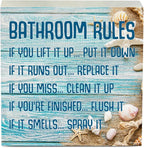 Beach Bathroom Decor Bathroom Rules Starfish Summer Decorations Wooden Box Sign for Home Office Farmhouse Table Shelf