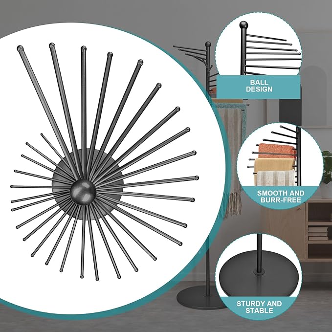 Metal Scarf Rack, Freestanding Spiral Scarf Holder Commercial Hijab Organizer Belt Pants Hanger with 30 Rods for Clothing Store Home, Space Saving Shelves (Color: Black, Size: 17''x67'')