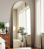 Dewfig Arched Gold Full Length Mirror, 58"X18" Large Floor Mirrors with Stand for Leaning or Hanging, Full Body Mirrors for Living Room,Bedroom, Dressing Room, Aluminum Alloy Frame, Gold