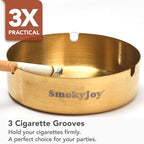 Ashtray with Lid for Outside Patio, 2 Pack Windproof Ash Tray, Gold Stainless Steel Smokeless Ashtray for Outdoor Home Office Tabletop Patio Outdoor Balcony, Meidium