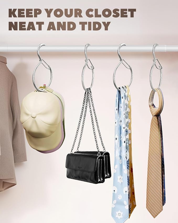 6 Pack Belt Hanger, Tie Hanger & Belt Organizer, Waterproof Belt Hanger for Closet, Ties, Scarves, Bags & Accessories, Keeps Closet Neat & Organized, Silver