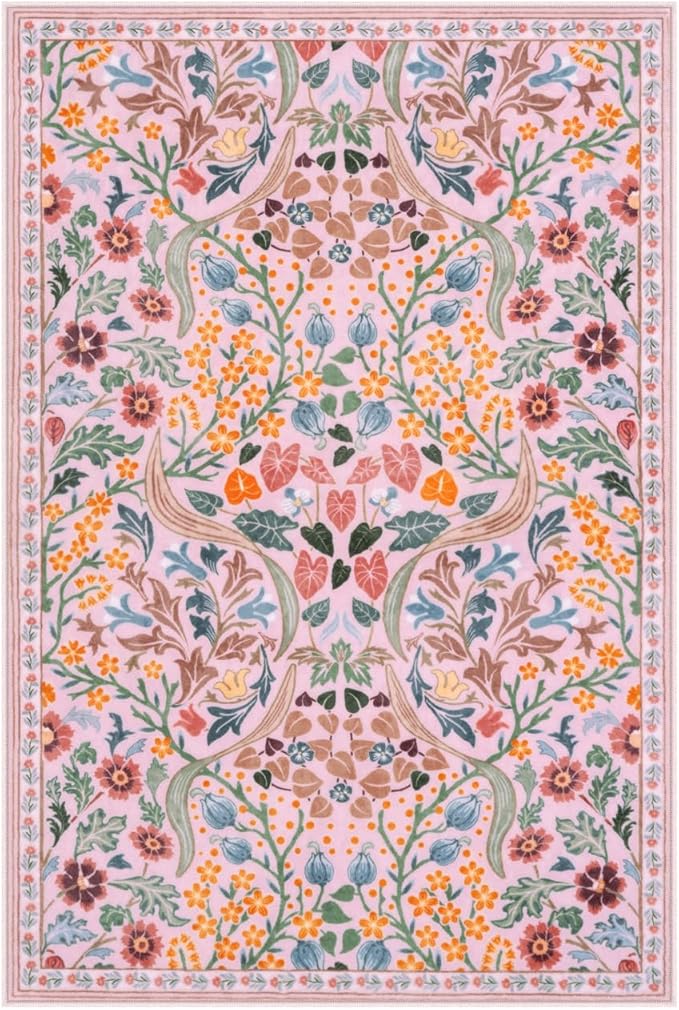 Moynesa Floral Pink Washable Rug, 2x3 Boho Bathroom Rugs Non Slip Soft Bedroom Accent Mat Ultra Thin Flower Small Indoor Door Mat for Entryway Kitchen Bedside, Pink