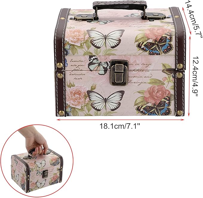 ELLDOO Butterfly Treasure Chest Box, Wooden + PU Leather Storage Decorative Box for Jewelry Trinkets, Keepsakes box for Girls Women Gifts